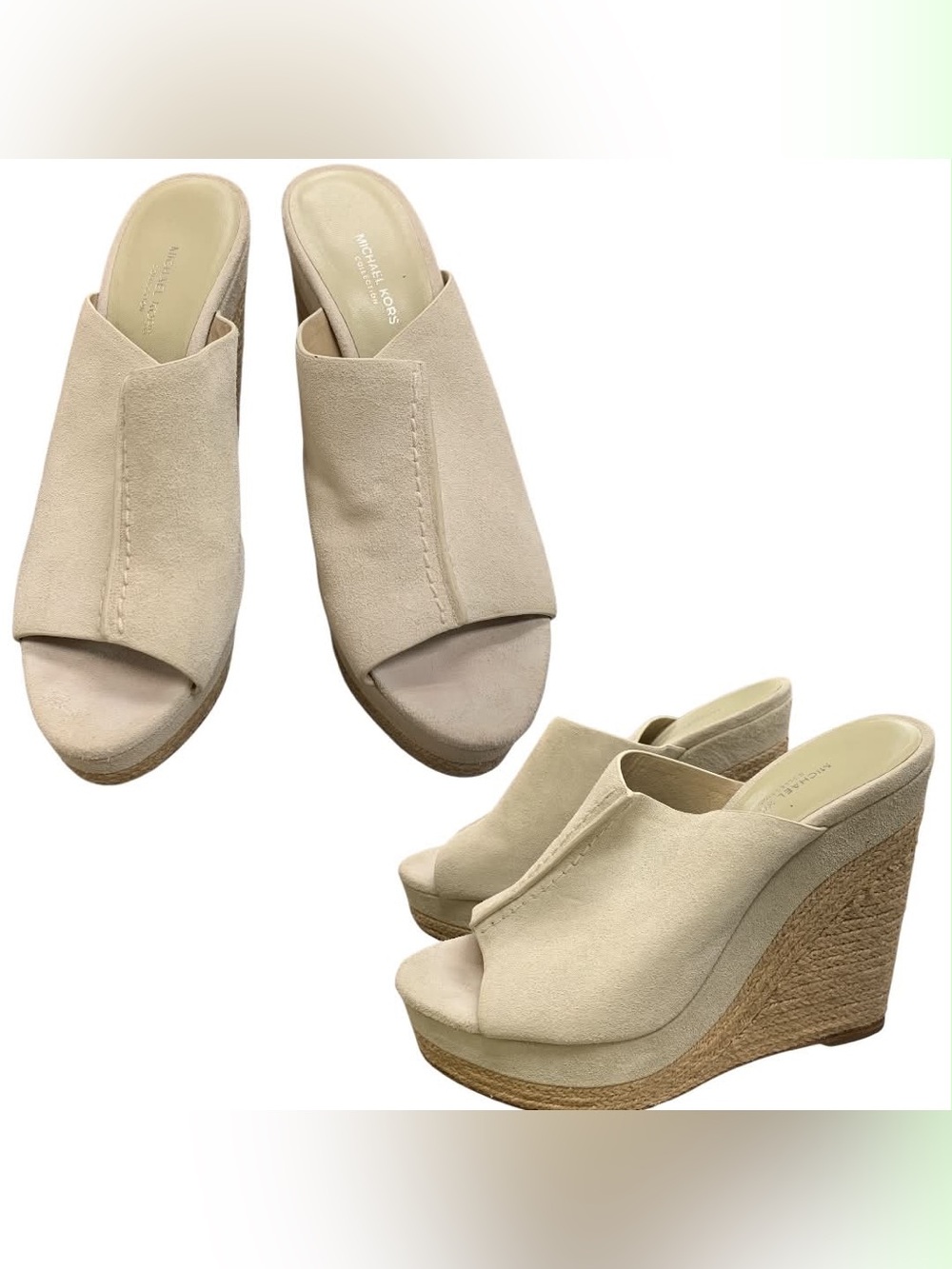Michael Kors Sand Suede Espadrille Wedge Mules S7.5